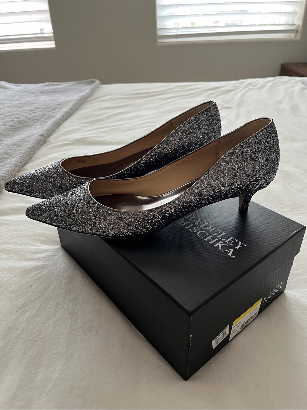 Badgley Mischka Madison II Silver Glitter Pointed-Toe Pumps